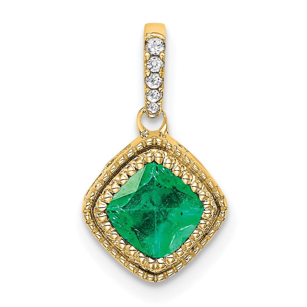 14k Cushion Emerald and Diamond Pendant (1.1 grams)