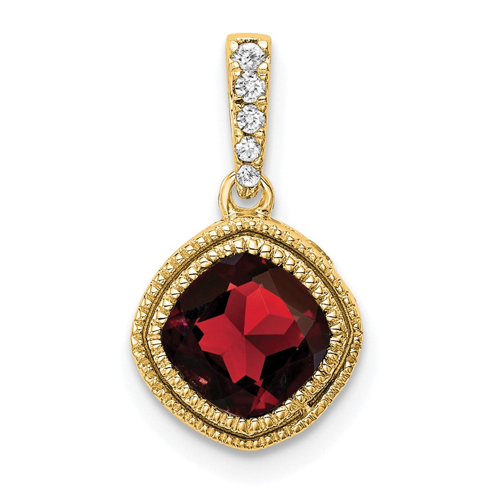 14k Cushion Garnet and Diamond Pendant (1.35 grams)