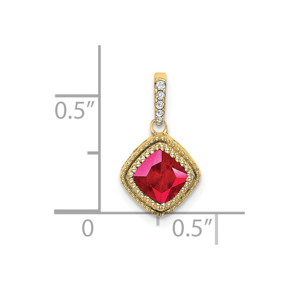 14k Cushion Ruby and Diamond Pendant (1.1 grams)