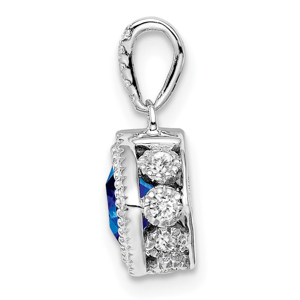 14k White Gold Cushion Sapphire and Diamond Pendant (1.1 grams)