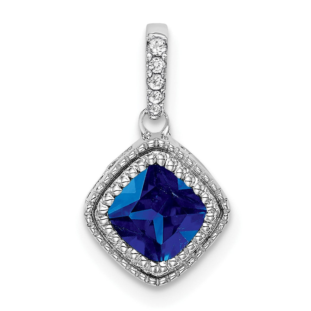 14k White Gold Cushion Sapphire and Diamond Pendant (1.1 grams)