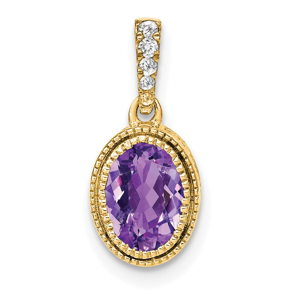 14k Oval Amethyst and Diamond Pendant (1.2 grams)