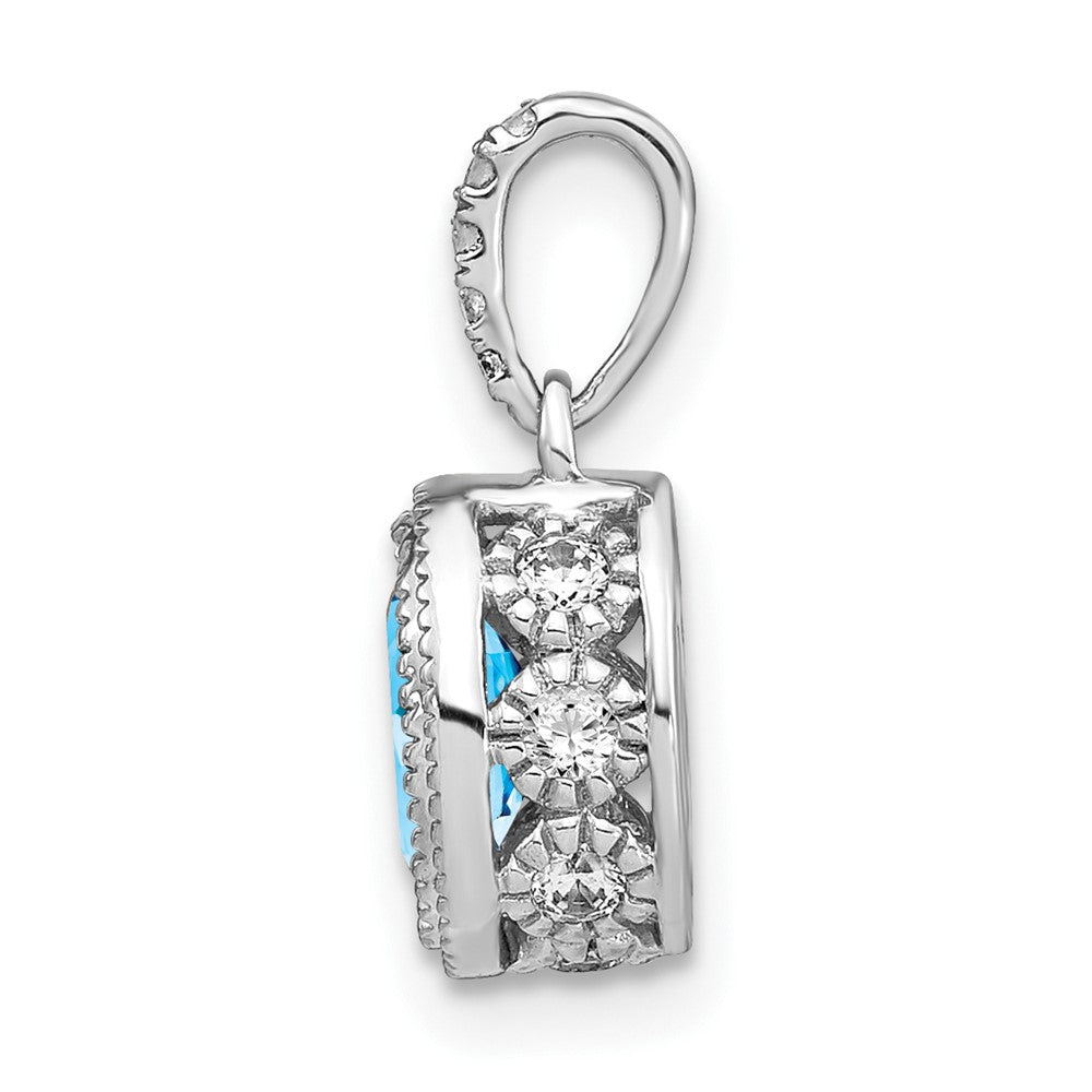 14k White Gold Oval Blue Topaz and Diamond Pendant (1.2 grams)