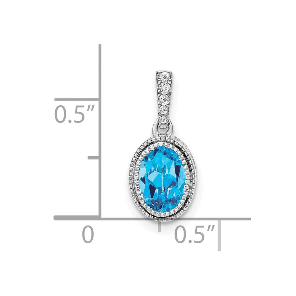 14k White Gold Oval Blue Topaz and Diamond Pendant (1.2 grams)