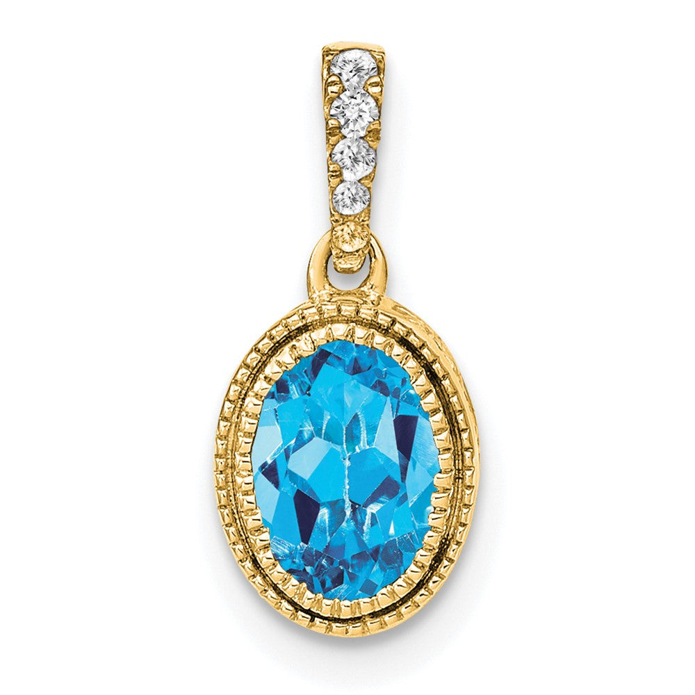 14k Oval Blue Topaz and Diamond Pendant (1.2 grams)