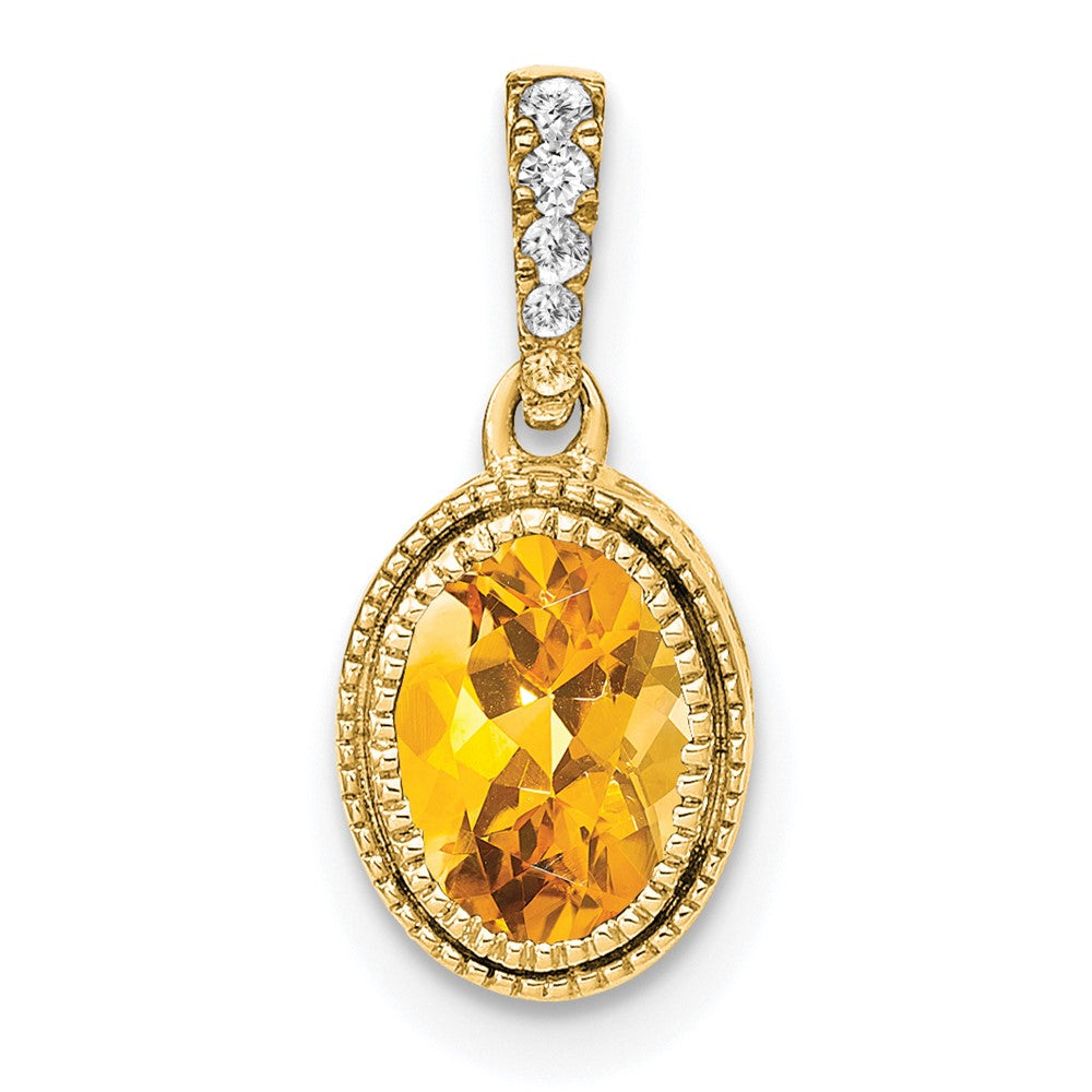 14k Oval Citrine and Diamond Pendant (1.2 grams)