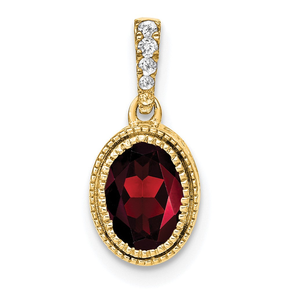 14k Oval Garnet and Diamond Pendant (1.2 grams)