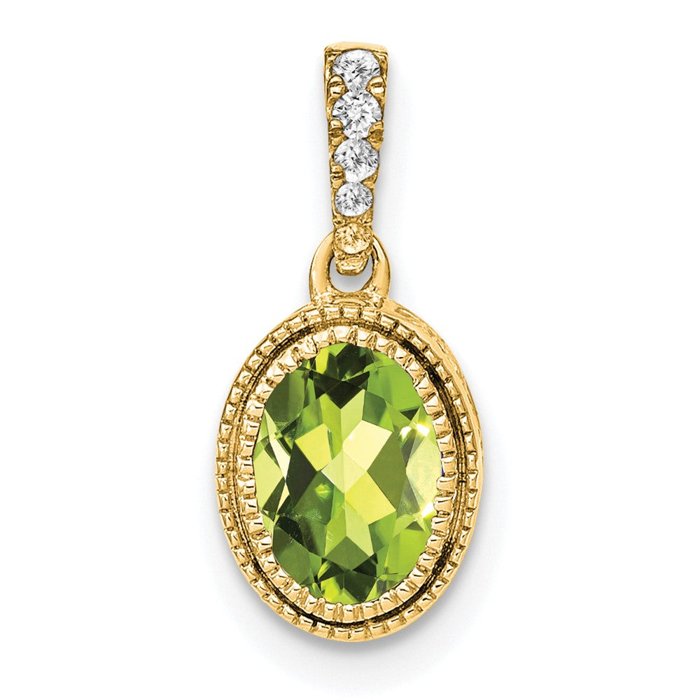 14k Oval Peridot and Diamond Pendant (1.2 grams)