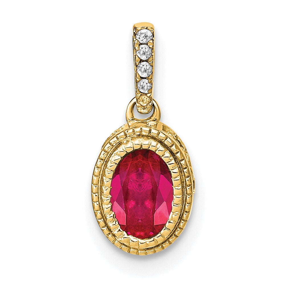 14k Oval Ruby and Diamond Pendant (1.15 grams)