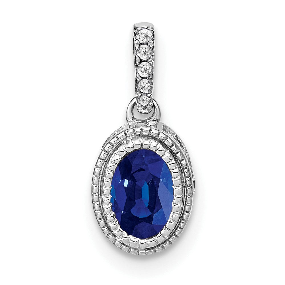 14k White Gold Oval Sapphire and Diamond Pendant (1.15 grams)