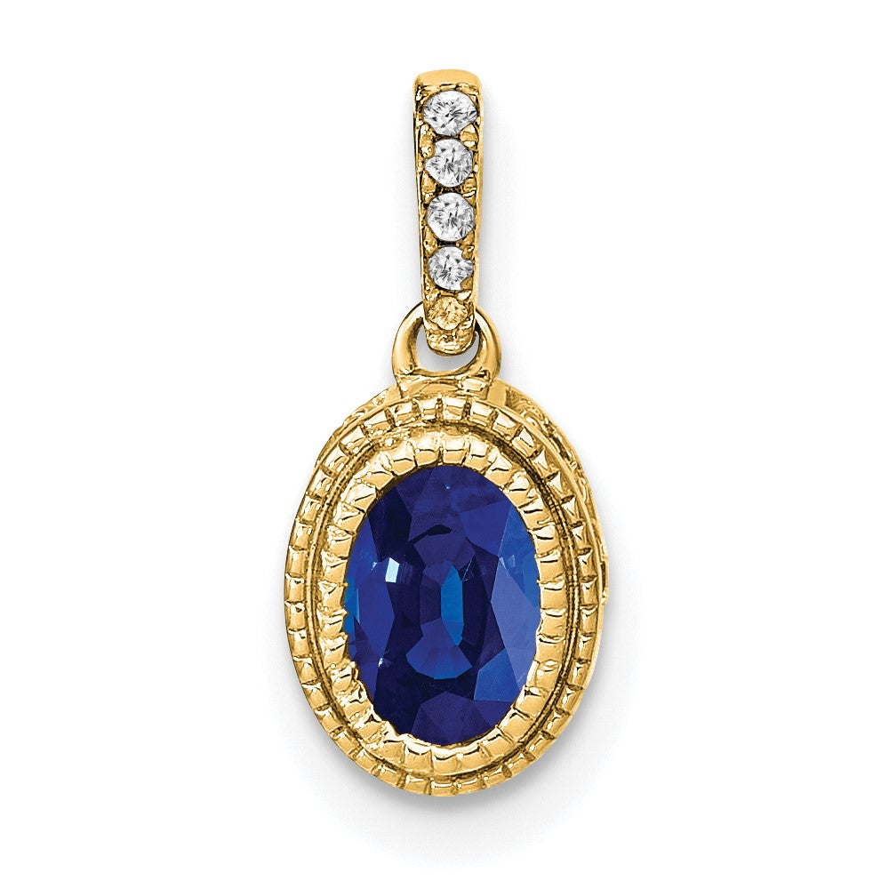 14k Oval Sapphire and Diamond Pendant (1.15 grams)