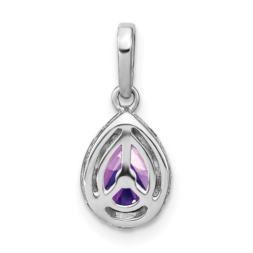 14k White Gold Pear Amethyst and Diamond Pendant (1.25 grams)