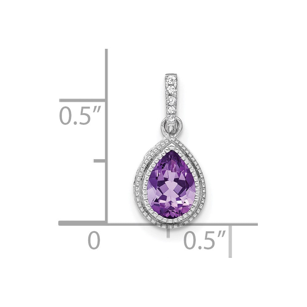 14k White Gold Pear Amethyst and Diamond Pendant (1.25 grams)