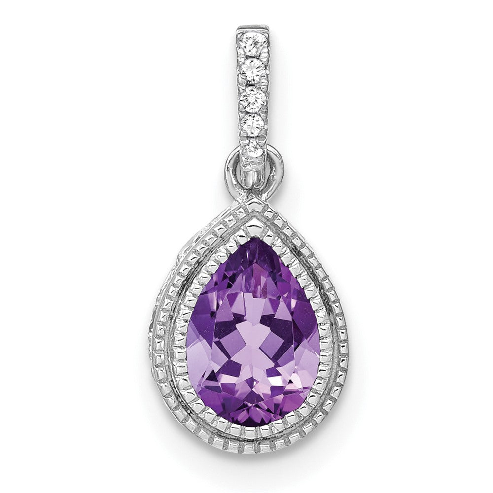 14k White Gold Pear Amethyst and Diamond Pendant (1.25 grams)