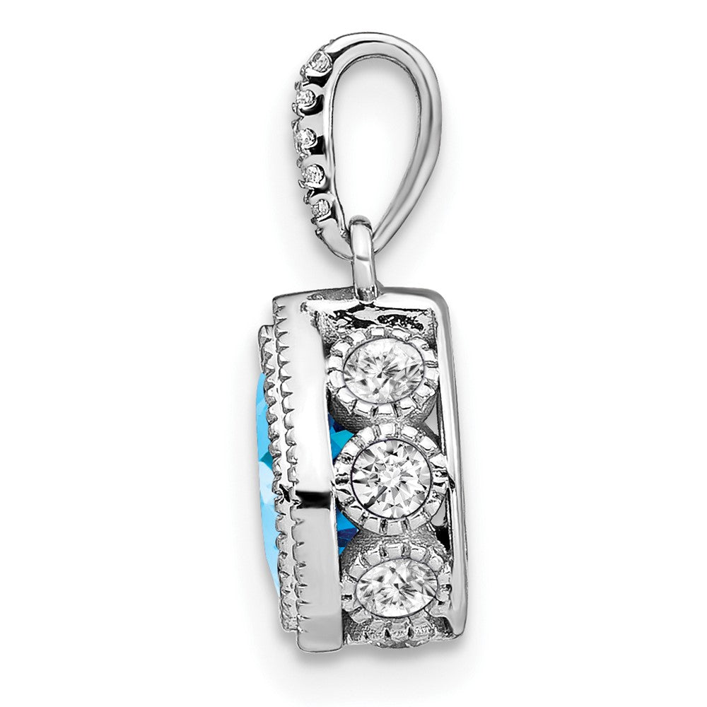 14k White Gold Pear Blue Topaz and Diamond Pendant (1.25 grams)