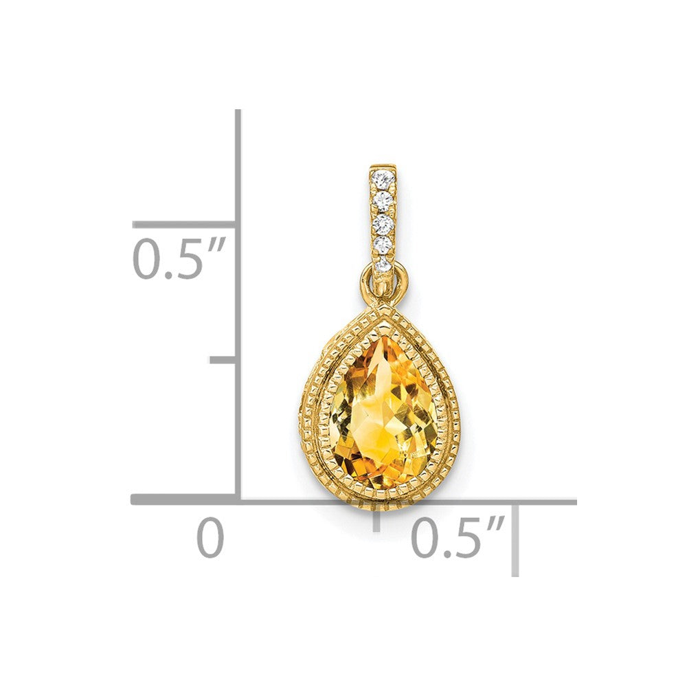 14k Pear Citrine and Diamond Pendant (1.25 grams)