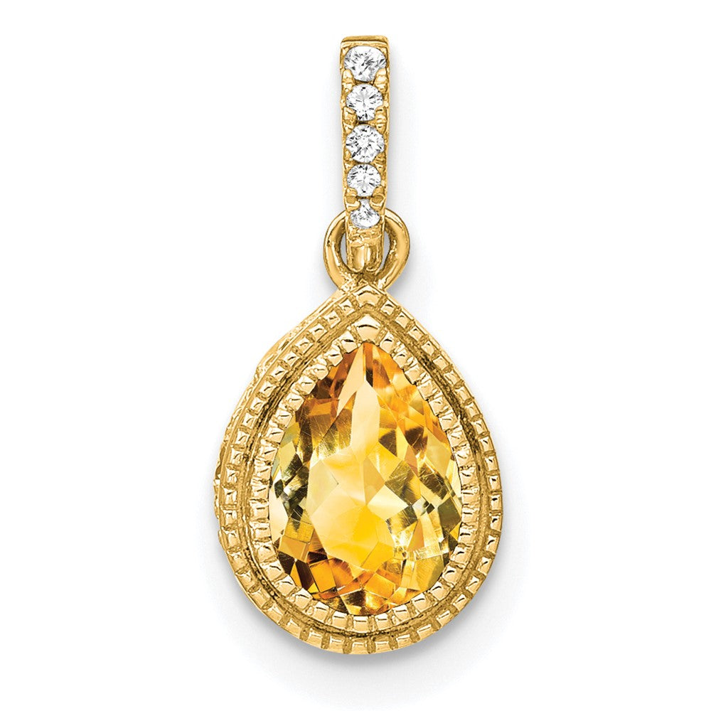 14k Pear Citrine and Diamond Pendant (1.25 grams)