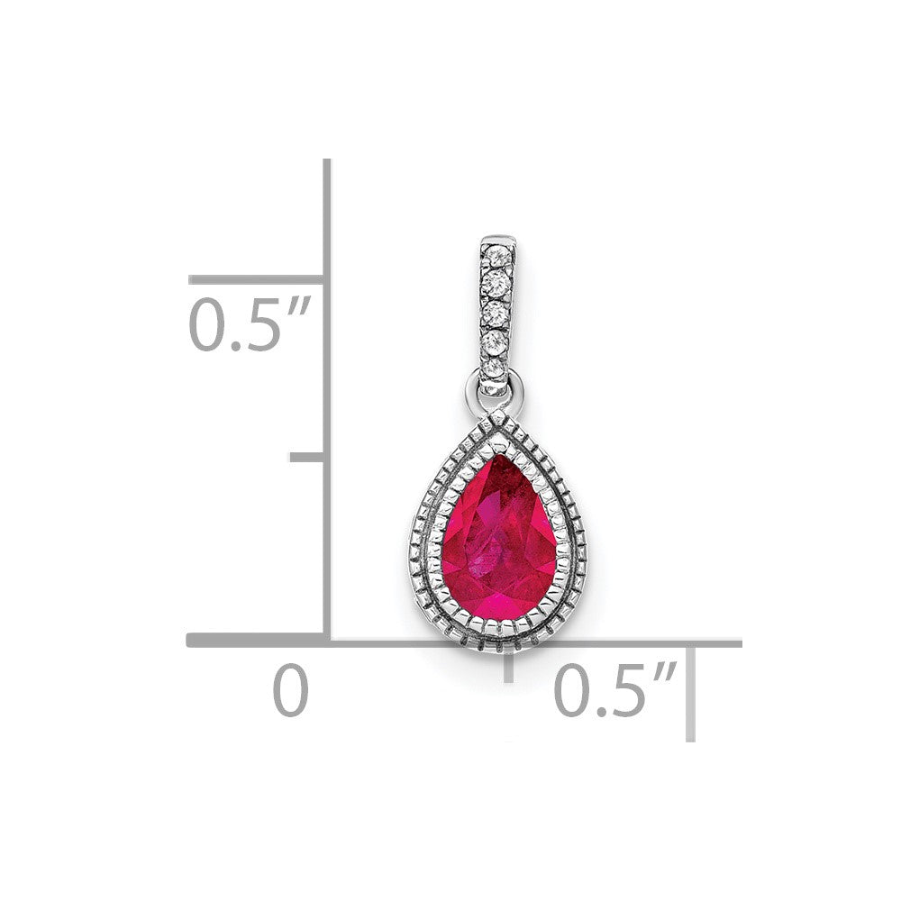 14k White Gold Pear Ruby and Diamond Pendant (1.05 grams)