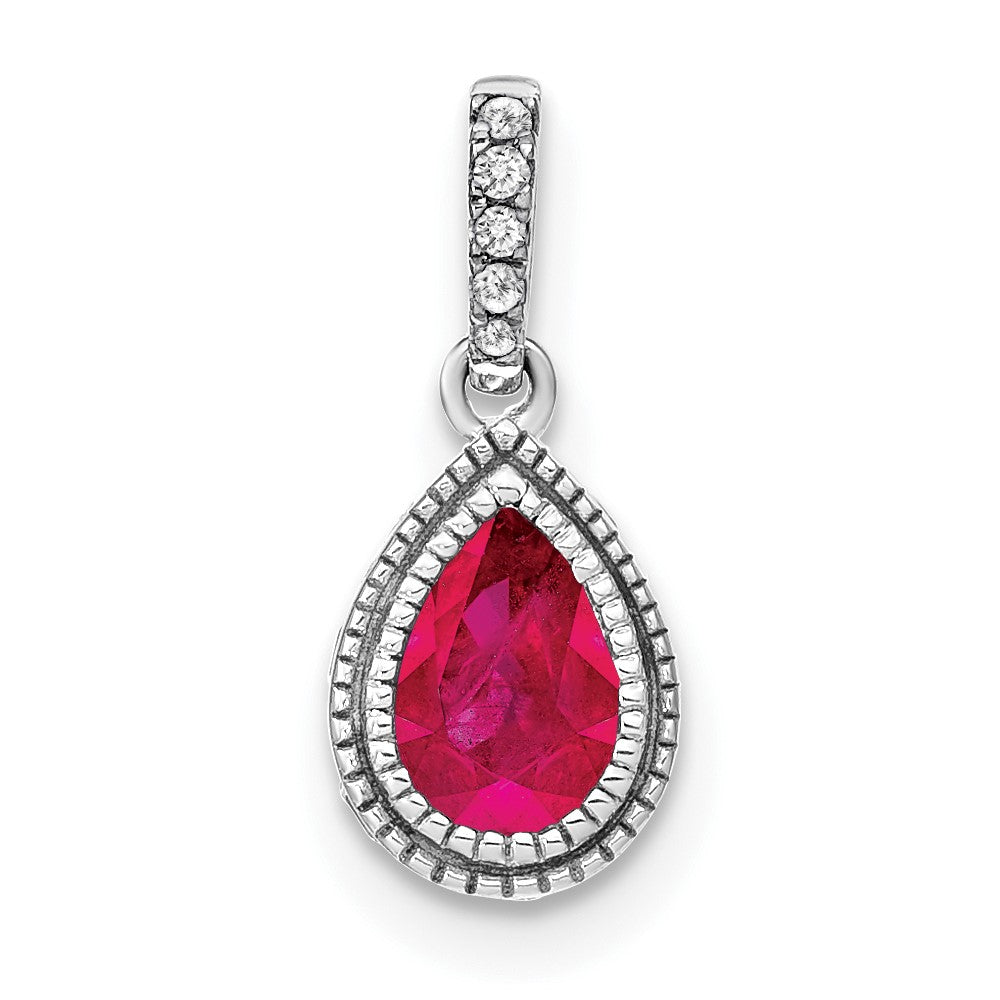 14k White Gold Pear Ruby and Diamond Pendant (1.05 grams)