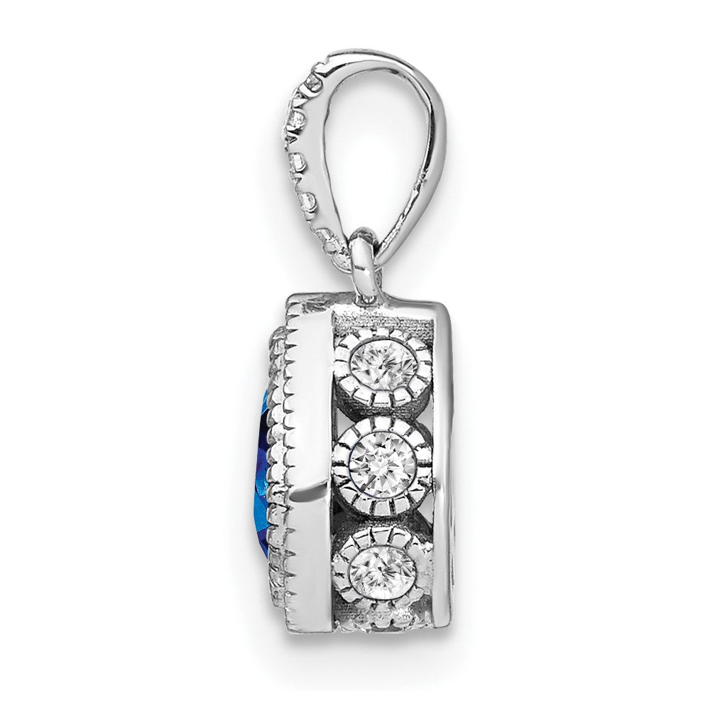 14k White Gold Pear Sapphire and Diamond Pendant (1.05 grams)