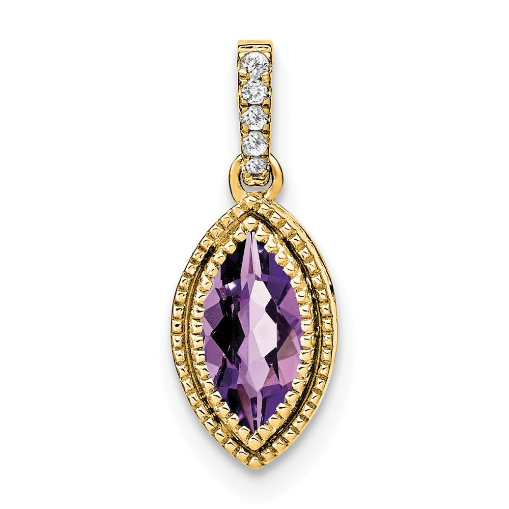 14k Marquise Amethyst and Diamond Pendant (1.15 grams)