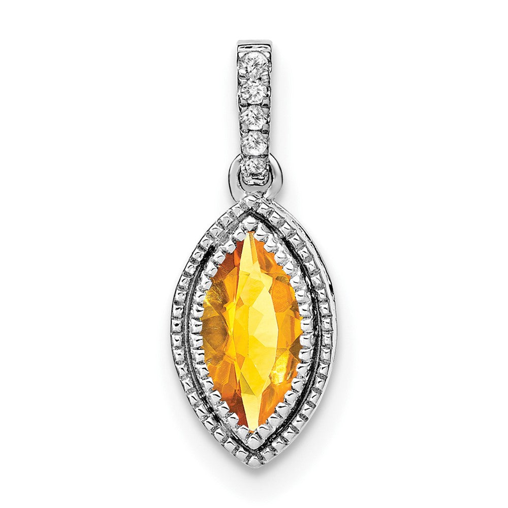 14k White Gold Marquise Citrine and Diamond Pendant (1.15 grams)