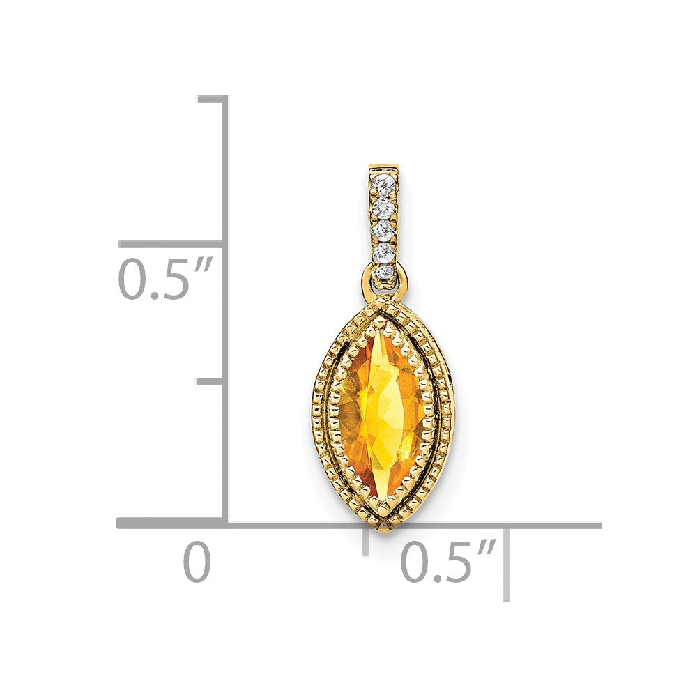 14k Marquise Citrine and Diamond Pendant (1.15 grams)