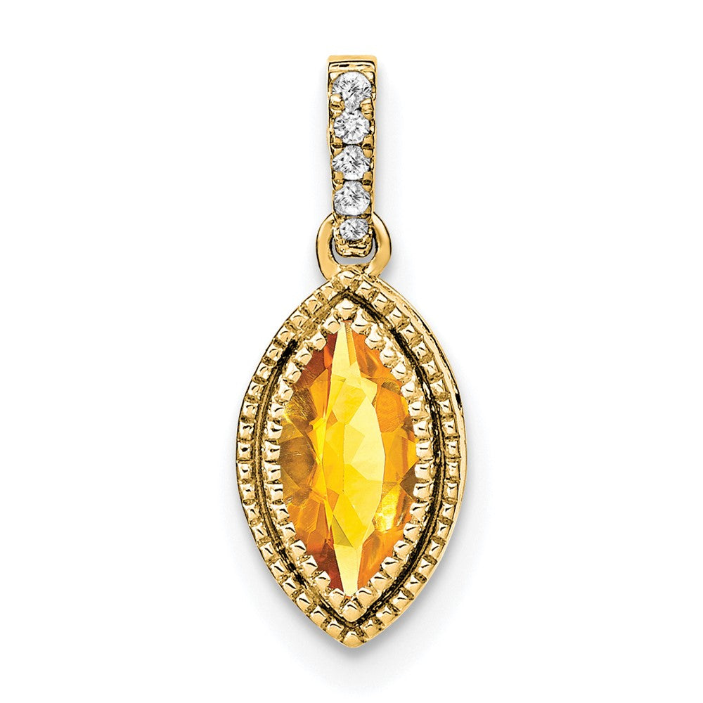 14k Marquise Citrine and Diamond Pendant (1.15 grams)