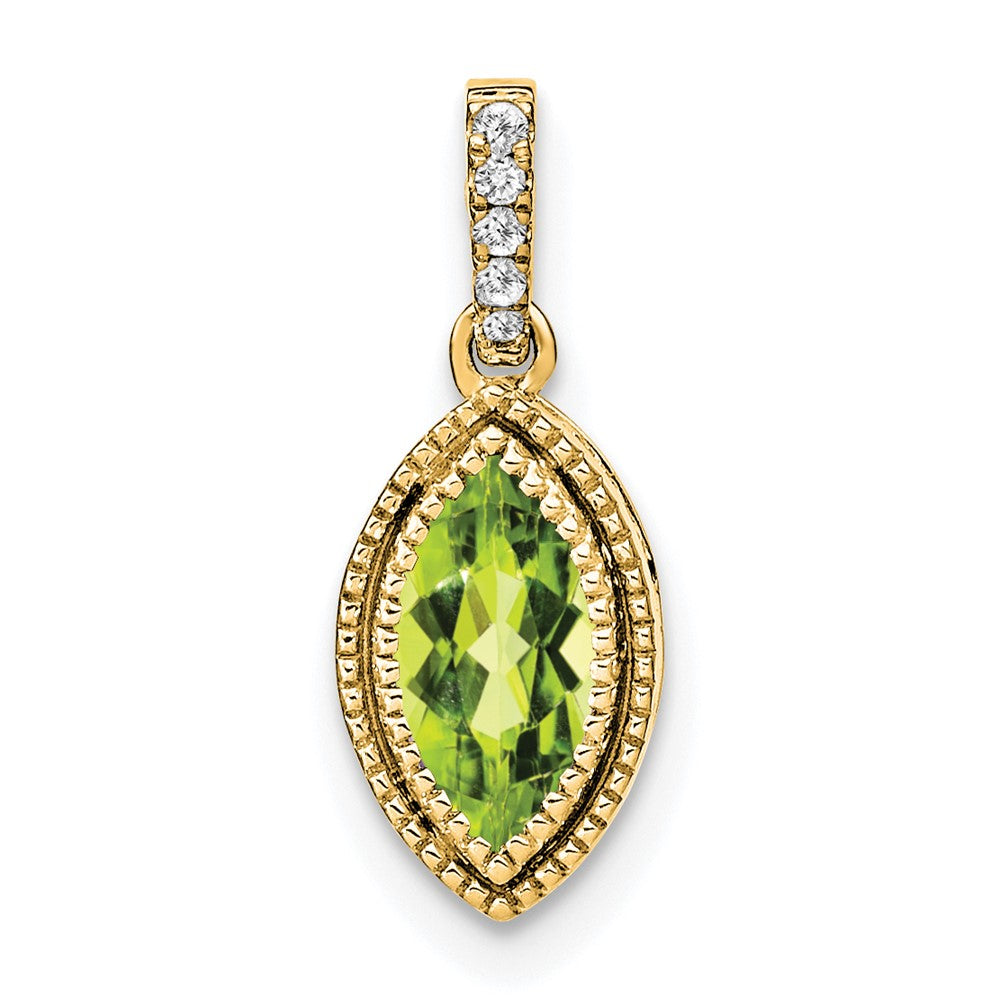 14k Marquise Peridot and Diamond Pendant (1.15 grams)