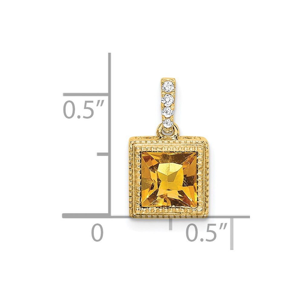 14k Square Citrine and Diamond Pendant (1.55 grams)