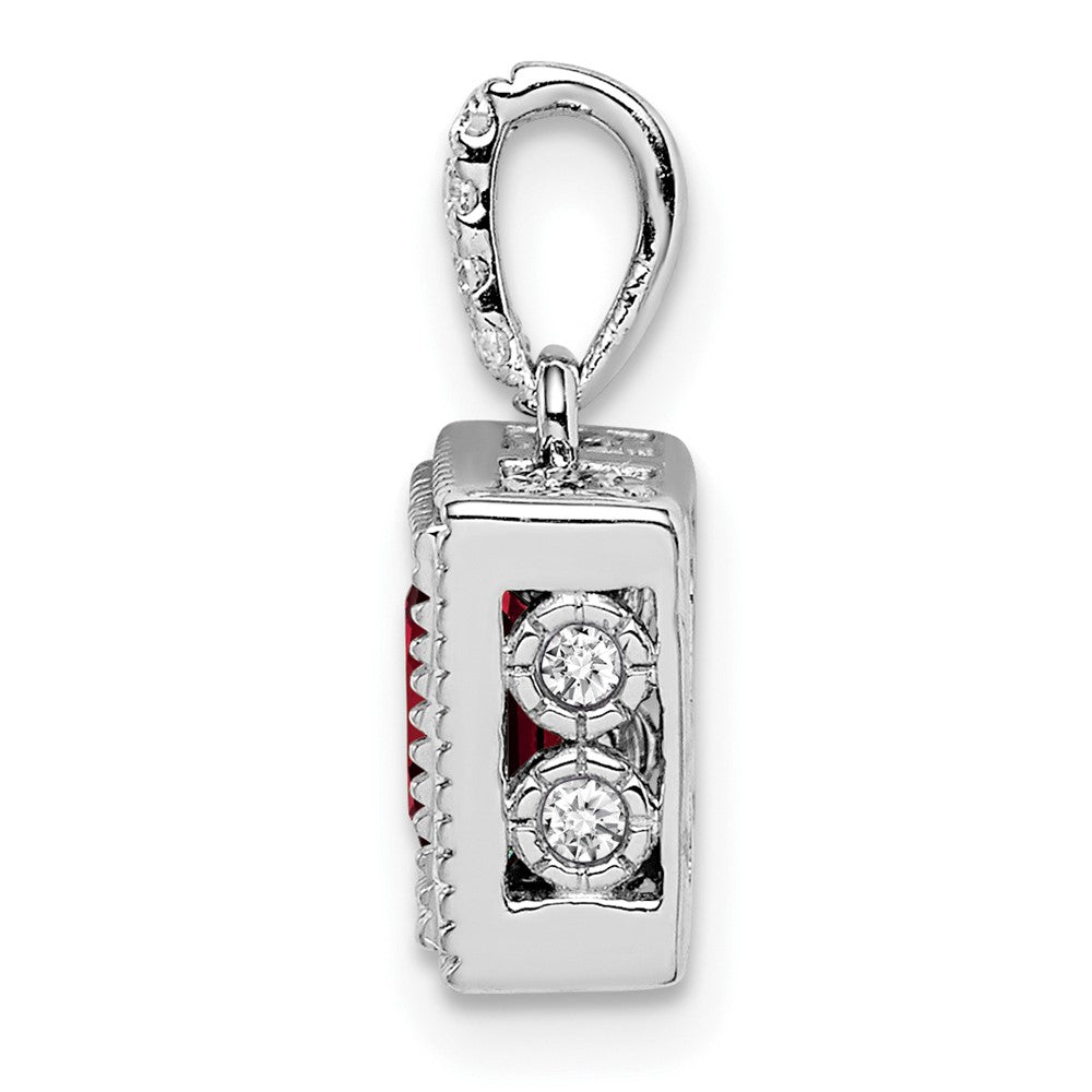 14k White Gold Square Garnet and Diamond Pendant (1.55 grams)