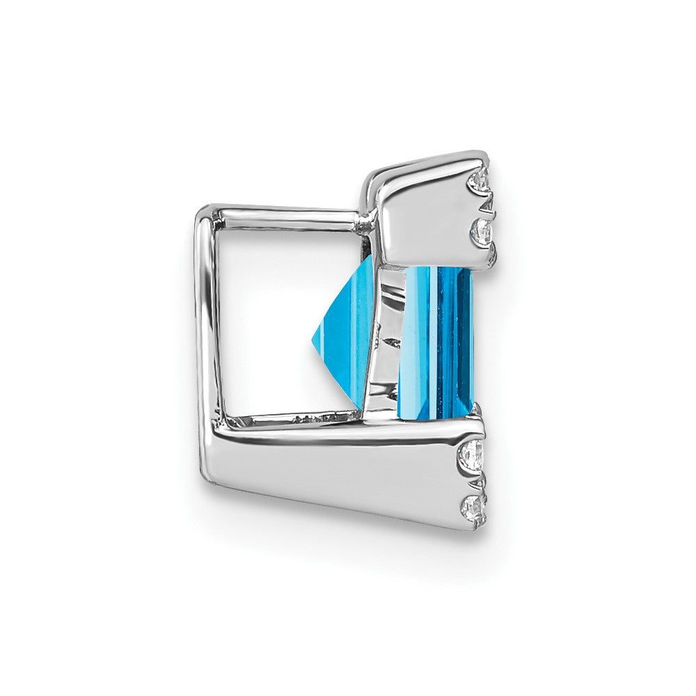 14k White Gold Square Blue Topaz and Diamond Chain Slide (1.3 grams)