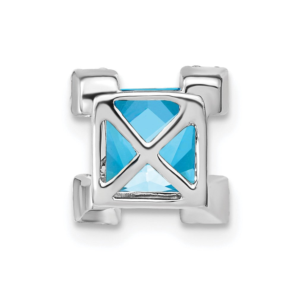 14k White Gold Square Blue Topaz and Diamond Chain Slide (1.3 grams)