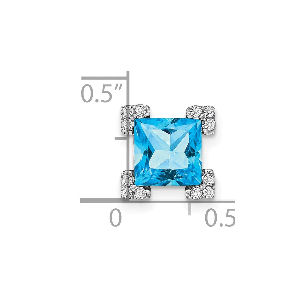 14k White Gold Square Blue Topaz and Diamond Chain Slide (1.3 grams)