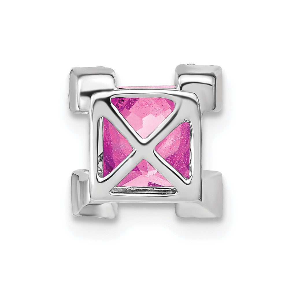 14k White Gold Square Created Pink Sapphire/Diamond Chain Slide (1.3 grams)