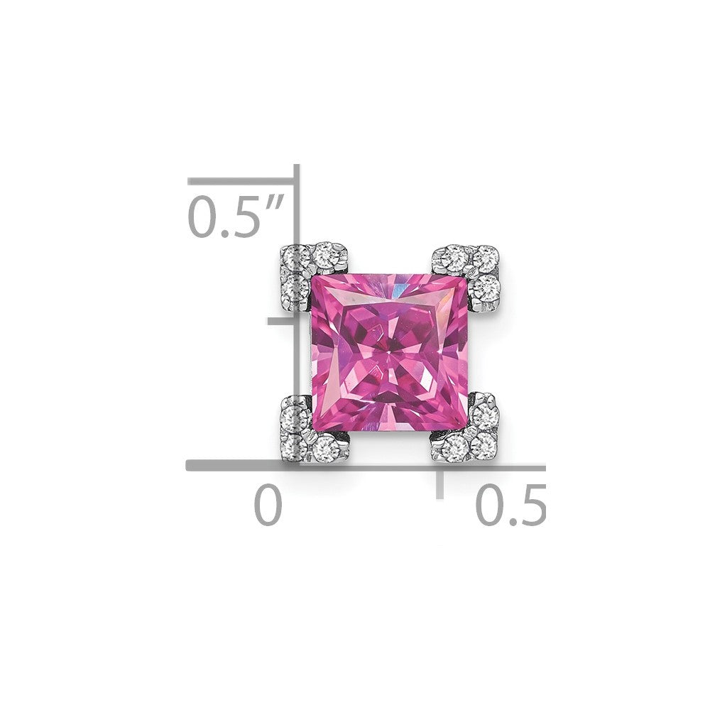 14k White Gold Square Created Pink Sapphire/Diamond Chain Slide (1.3 grams)