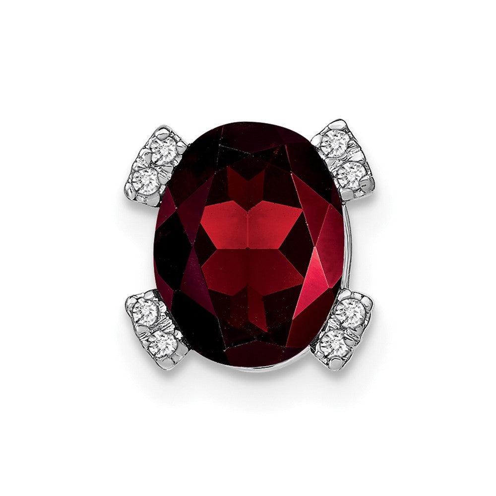 14k White Gold Oval Garnet and Diamond Chain Slide (1 grams)