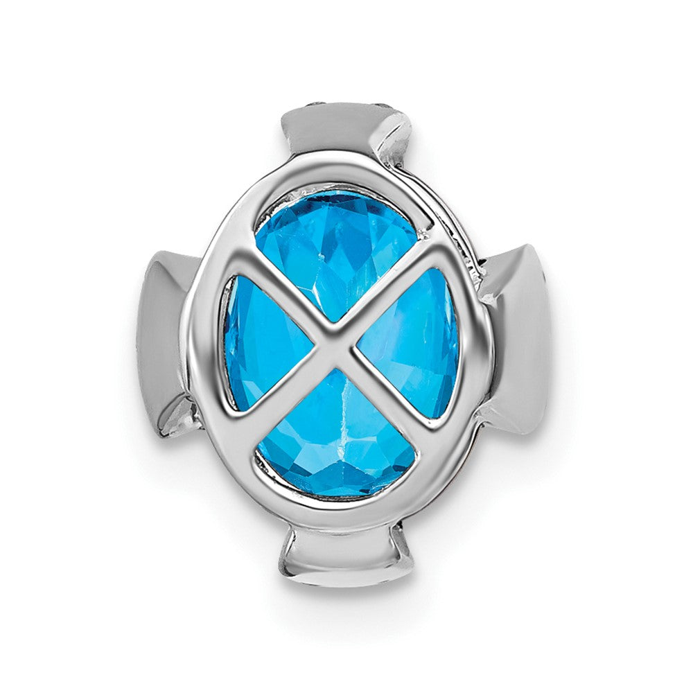 14k White Gold Oval Blue Topaz and Diamond Chain Slide (1.4 grams)