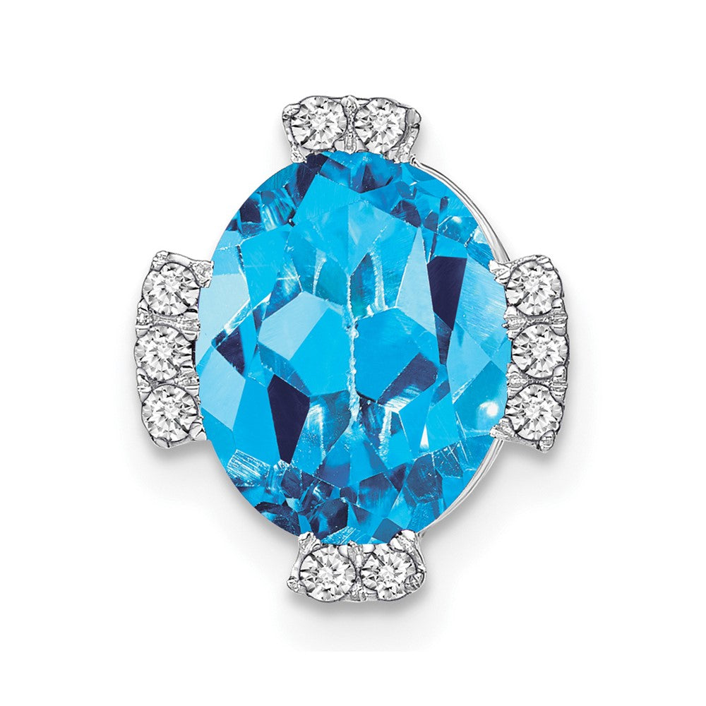 14k White Gold Oval Blue Topaz and Diamond Chain Slide (1.4 grams)