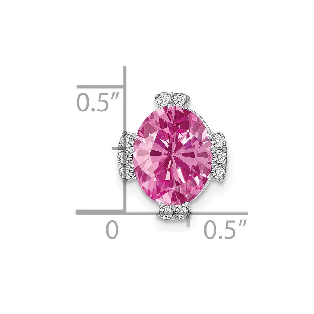 14k White Gold Oval Created Pink Sapphire and Diamond Chain Slide (1.4 grams)