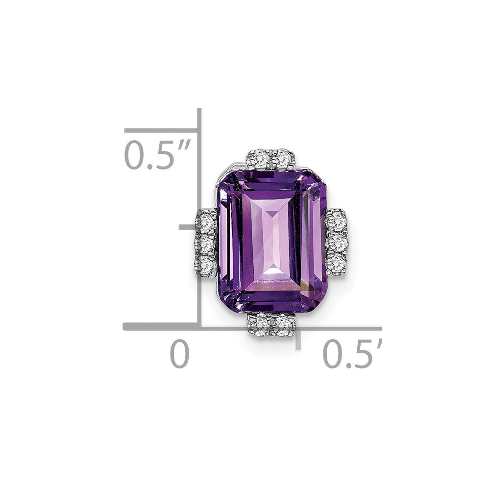 14k White Gold Octagon Amethyst and Diamond Chain Slide (1.35 grams)