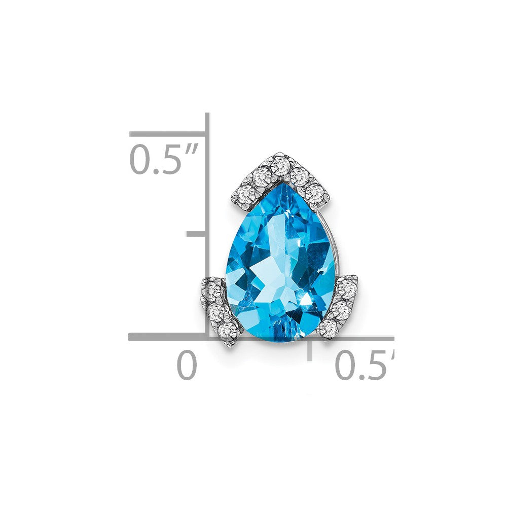 14k White Gold Pear Blue Topaz and Diamond Chain Slide (1.15 grams)