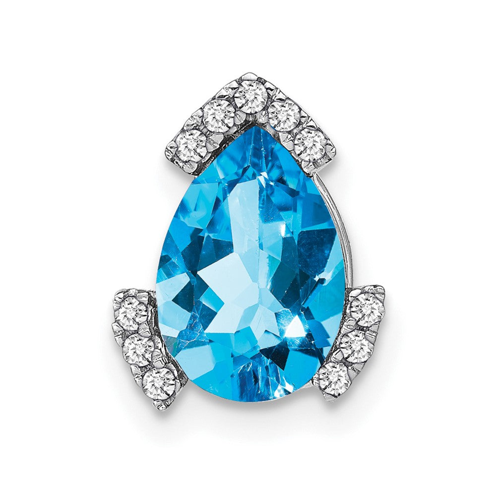 14k White Gold Pear Blue Topaz and Diamond Chain Slide (1.15 grams)