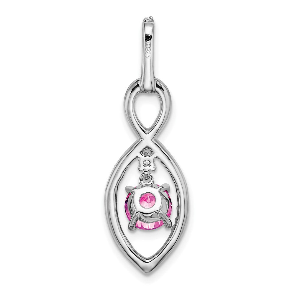 14k White Gold Created Pink Sapphire and Diamond Pendant (2 grams)