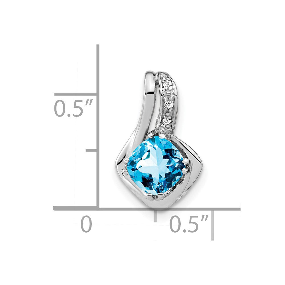 14k White Gold Blue Topaz and Diamond Chain Slide Pendant (1.25 grams)