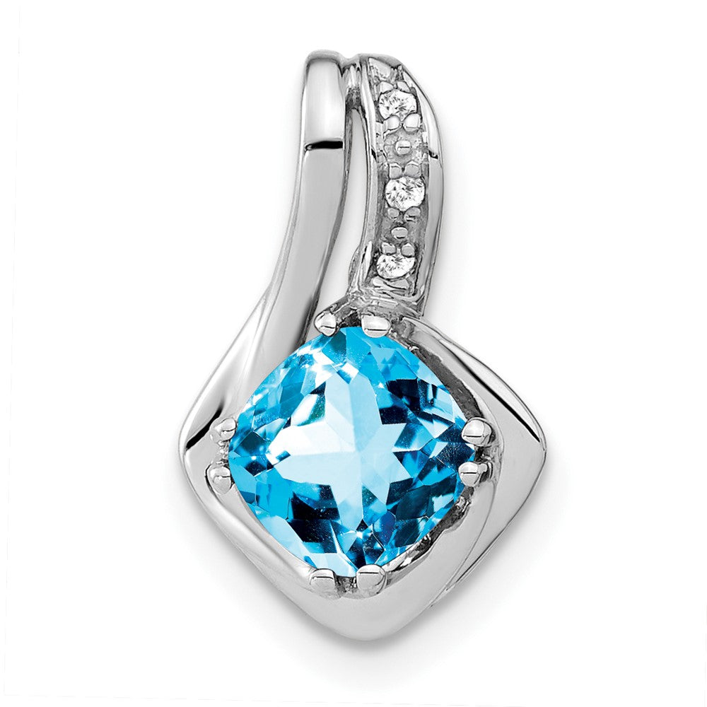 14k White Gold Blue Topaz and Diamond Chain Slide Pendant (1.25 grams)