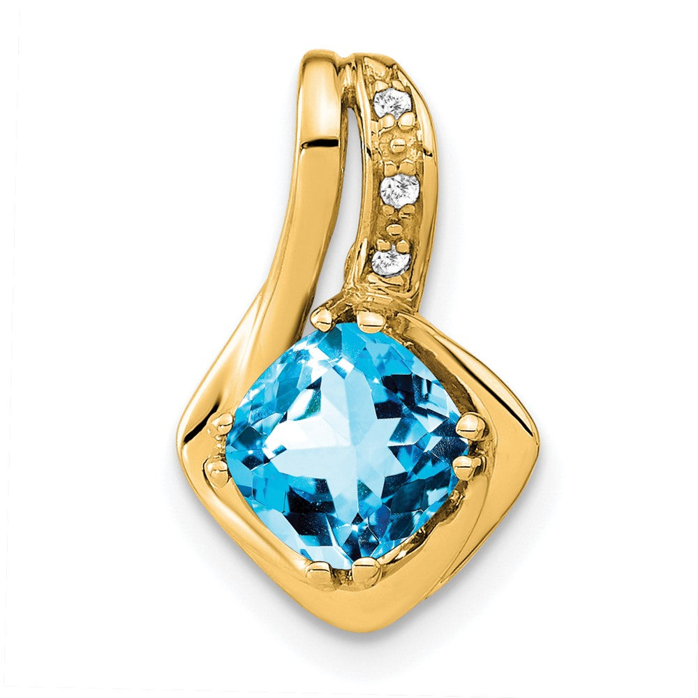14k Blue Topaz and Diamond Chain Slide Pendant (1.25 grams)