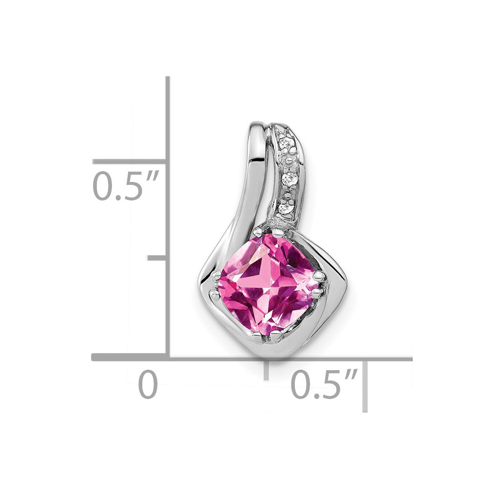 14k White Gold Created Pink Sapphire and Diamond Pendant (1.25 grams)