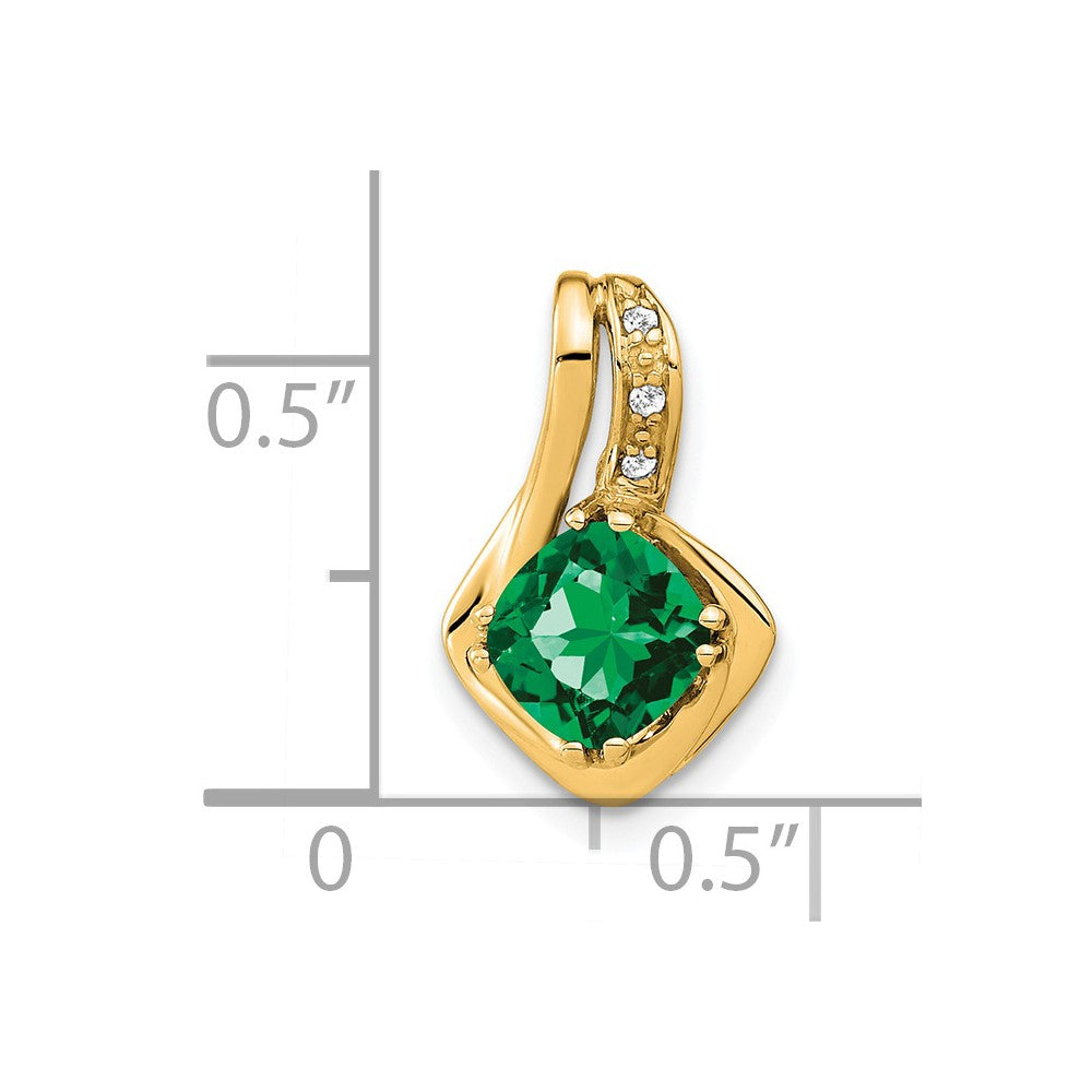 14k Created Emerald and Diamond Chain Slide Pendant (1.25 grams)