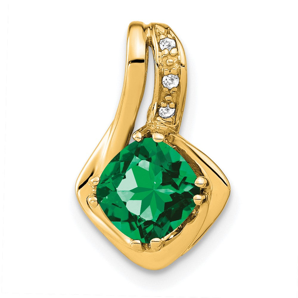 14k Created Emerald and Diamond Chain Slide Pendant (1.25 grams)